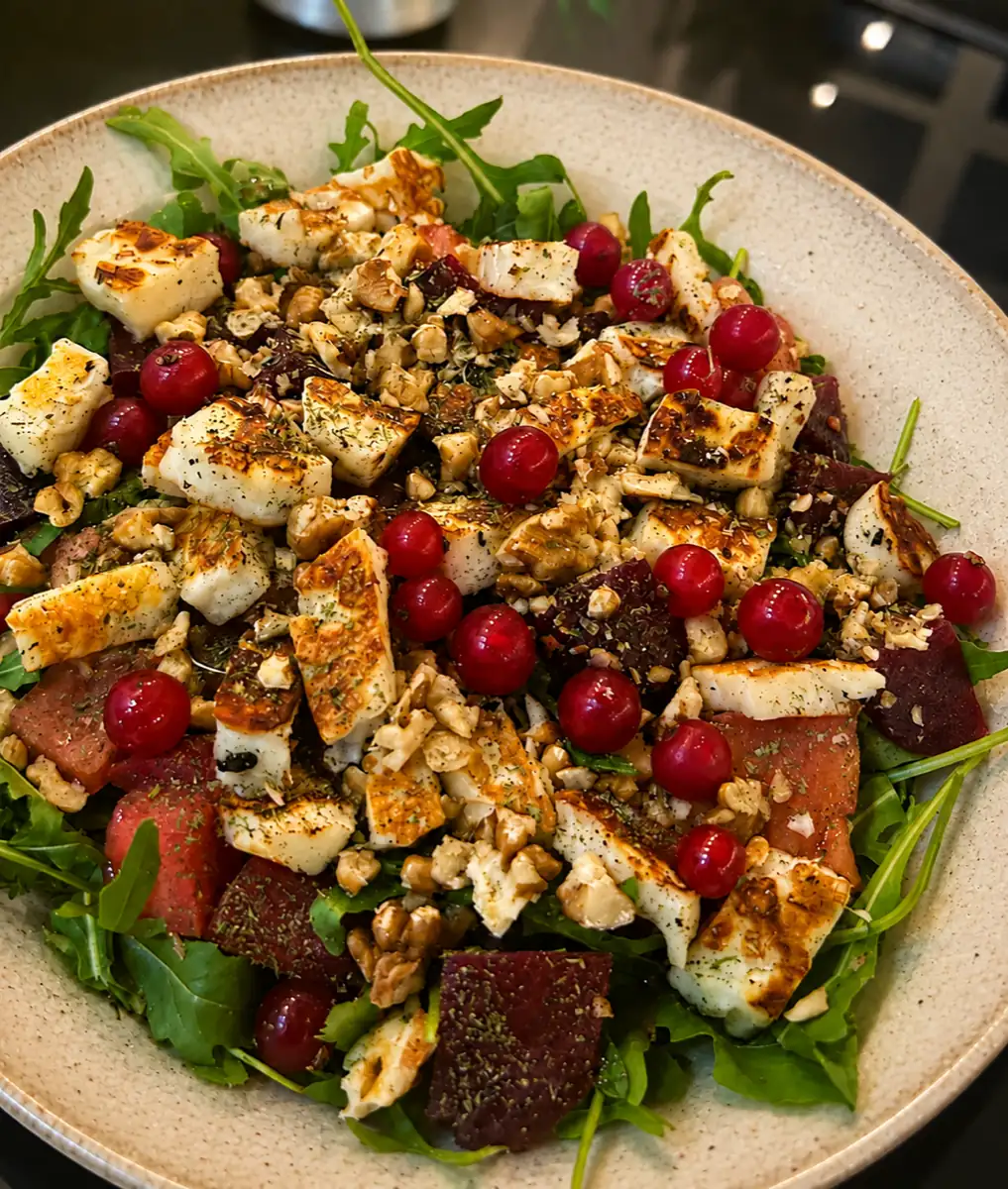 Halloumi Salat mit Roter Bete und Walnüssen